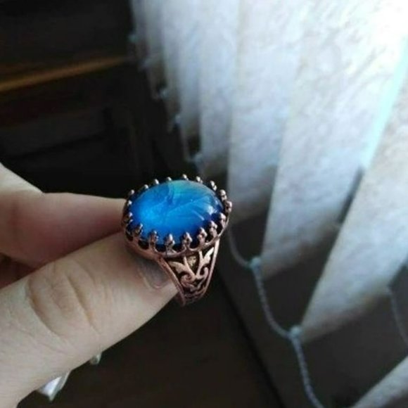 Men's Retro Blue Glass Mosaic Rose Gold Turkish Ring - Picture 4 of 8